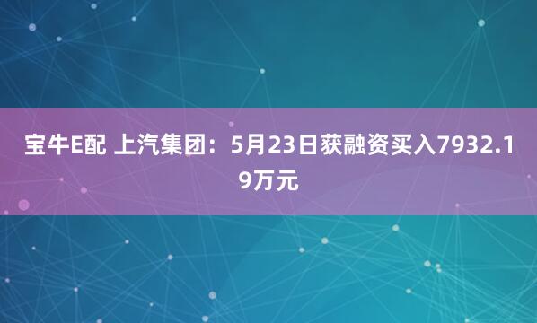 宝牛E配 上汽集团：5月23日获融资买入7932.19万元