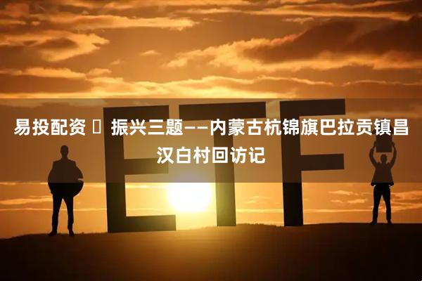 易投配资 ​振兴三题——内蒙古杭锦旗巴拉贡镇昌汉白村回访记